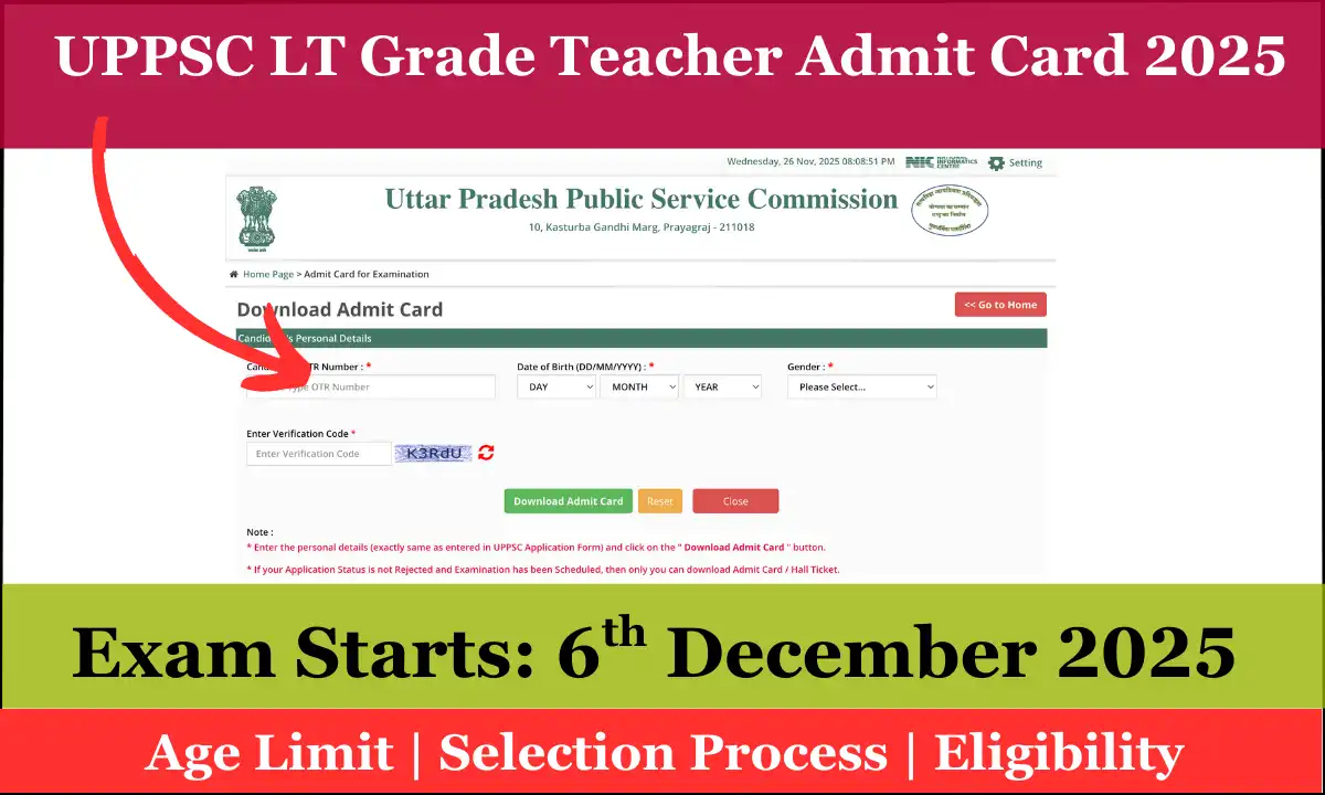 UPPSC LT Grade Teacher Admit Card 2025